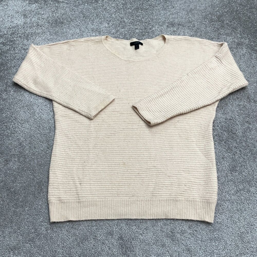 J. Crew Wool Blend Pullover Sweater Womens Small Beige Rib Stitch Dolman Sleeve